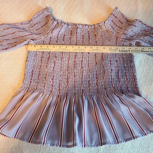 Candie's XL Purple Pop Stripe Smocked Marilyn Top Milk Maid Bell Sleeve Ruffle - Picture 8 of 12